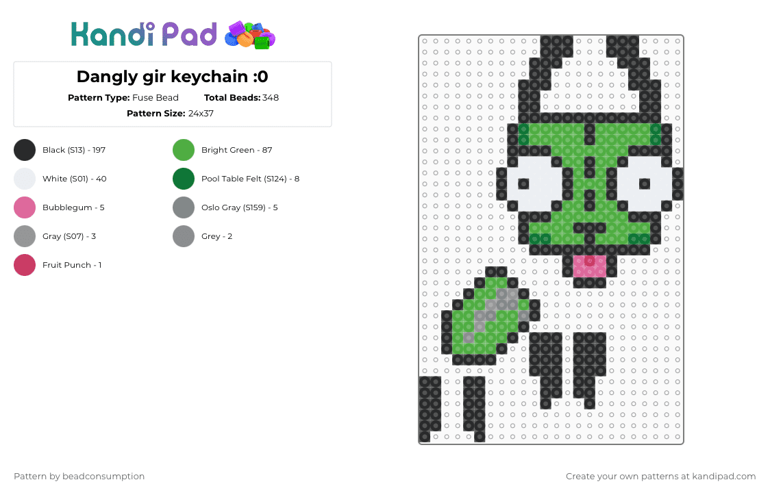 Dangly gir keychain :0 - Fuse Bead Pattern by beadconsumption on Kandi Pad - black,green