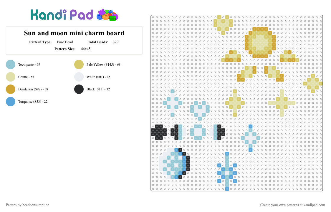 Sun and moon mini charm board - Fuse Bead Pattern by beadconsumption on Kandi Pad - yellow,light blue