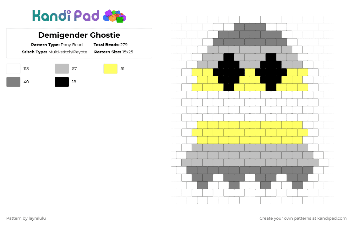 Demigender Ghostie - Pony Bead Pattern by laynilulu on Kandi Pad - yellow,beige