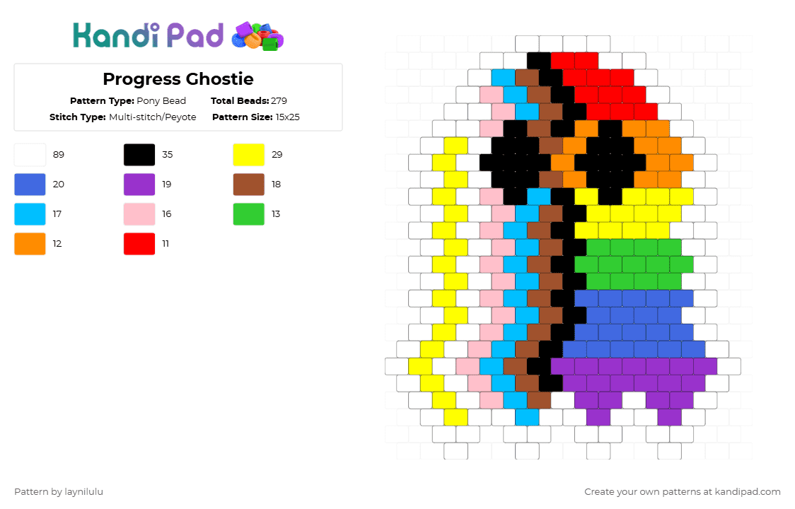 Progress Ghostie - Pony Bead Pattern by laynilulu on Kandi Pad - white,red,yellow,blue,colorful,pride