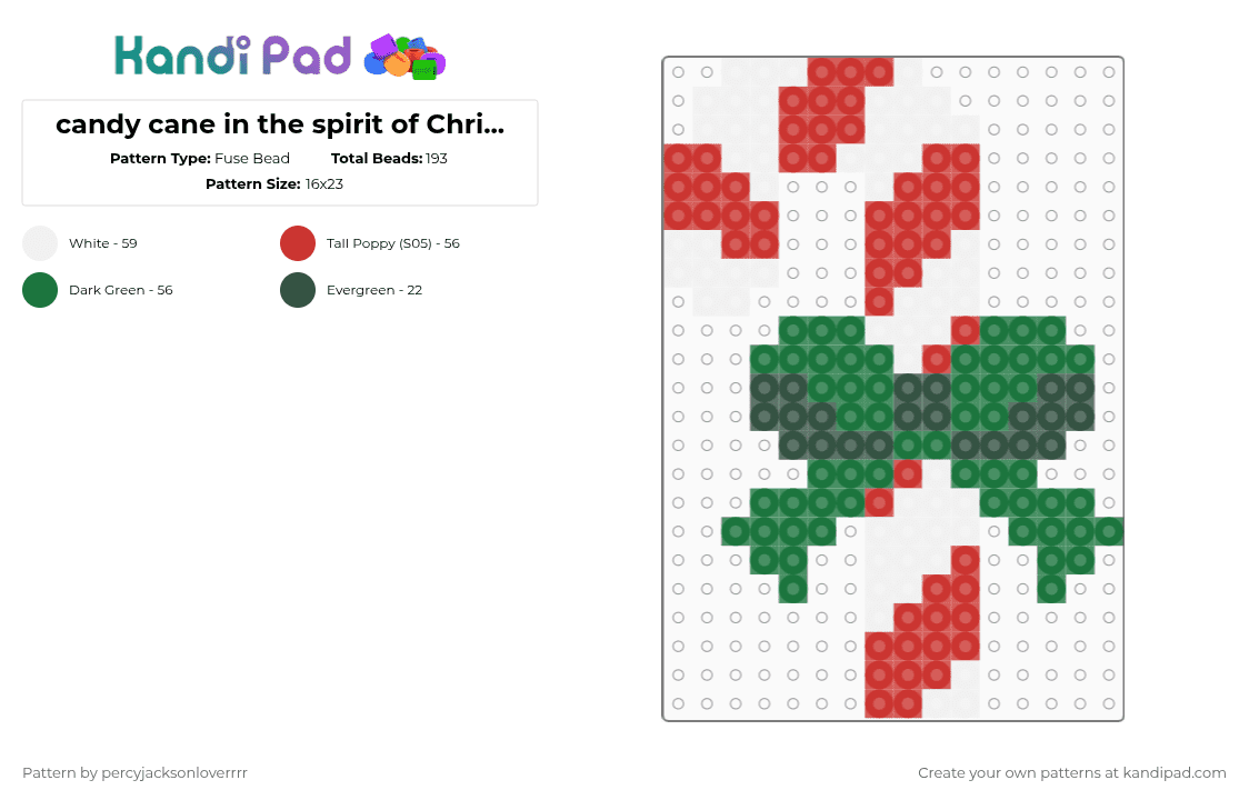 candy cane in the spirit of Christmas!!! - Fuse Bead Pattern by animals_are_better_than_people on Kandi Pad - red,green,christmas,cute,holiday
