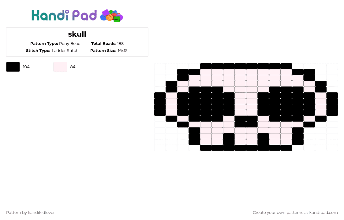 skull - Pony Bead Pattern by animals_are_better_than_people on Kandi Pad - black, cool, halloween, spooky, white