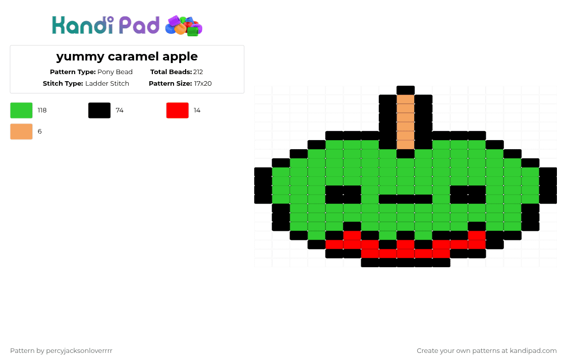 yummy caramel apple - Pony Bead Pattern by animals_are_better_than_people on Kandi Pad - green,cute,food