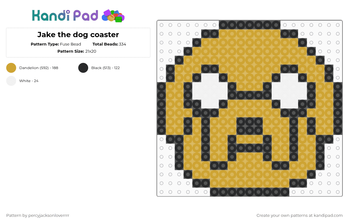 Jake the dog coaster - Fuse Bead Pattern by animals_are_better_than_people on Kandi Pad - orange,adventure time,tv show,cute