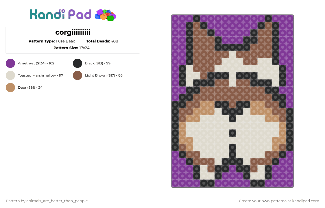 corgiiiiiiiii - Fuse Bead Pattern by animals_are_better_than_people on Kandi Pad - pink,tan,cute,animals,fun,funny,colorful