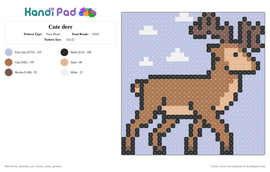 Cute deer - Fuse Bead Pattern by animals_are_better_than_people on Kandi Pad - pink,cute,animal,colorful,adorable,fun
