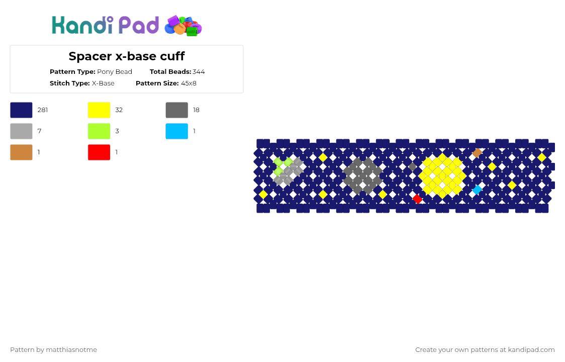 Spacer x-base cuff - Pony Bead Pattern by matthiasnotme on Kandi Pad - purple,space,alien,cuff,scifi,indigo