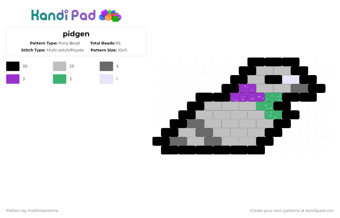 pidgen - Pony Bead Pattern by matthiasnotme on Kandi Pad - black,beige,charm,pigeon,bird,animal,grey