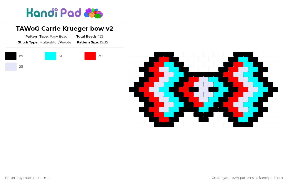 TAWoG Carrie Krueger bow v2 - Pony Bead Pattern by matthiasnotme on Kandi Pad - light blue,red,tawog,ghost,carrie,bow