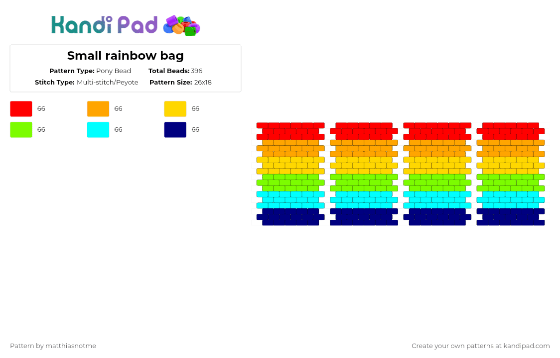 Small rainbow bag - Pony Bead Pattern by matthiasnotme on Kandi Pad - orange,green,purple,colorful,rainbow,bag,red,yellow,blue