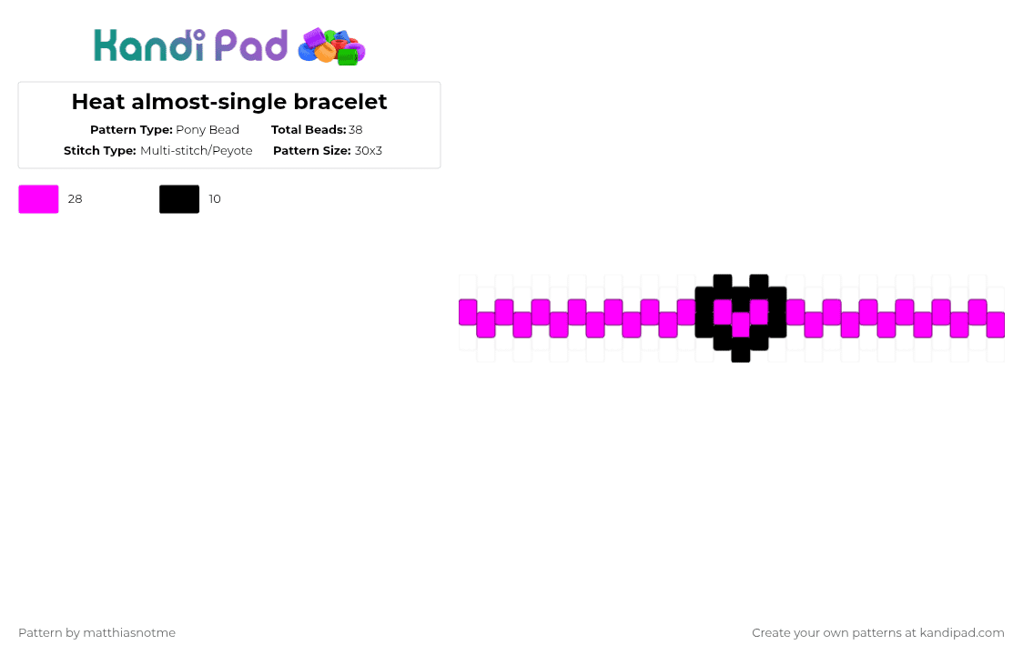 Heart almost-single bracelet - Pony Bead Pattern by matthiasnotme on Kandi Pad - pink,black,love,heart,purple,simple
