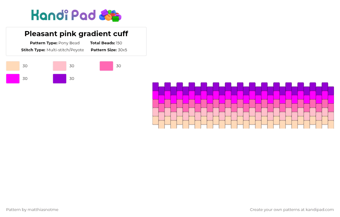 Pleasant pink gradient cuff - Pony Bead Pattern by matthiasnotme on Kandi Pad - pink,purple,simple,pastel,gradient,yellow,cute