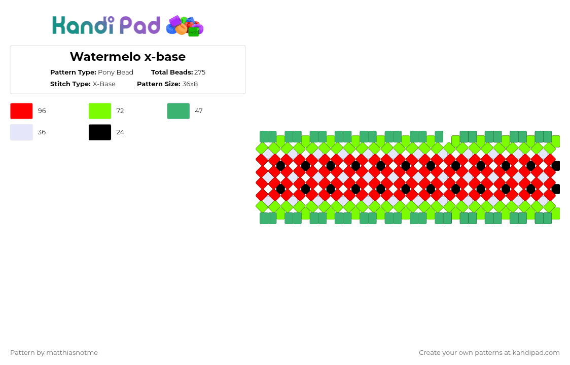 Watermelo x-base - Pony Bead Pattern by matthiasnotme on Kandi Pad - green,red,watermelon,fruit,food