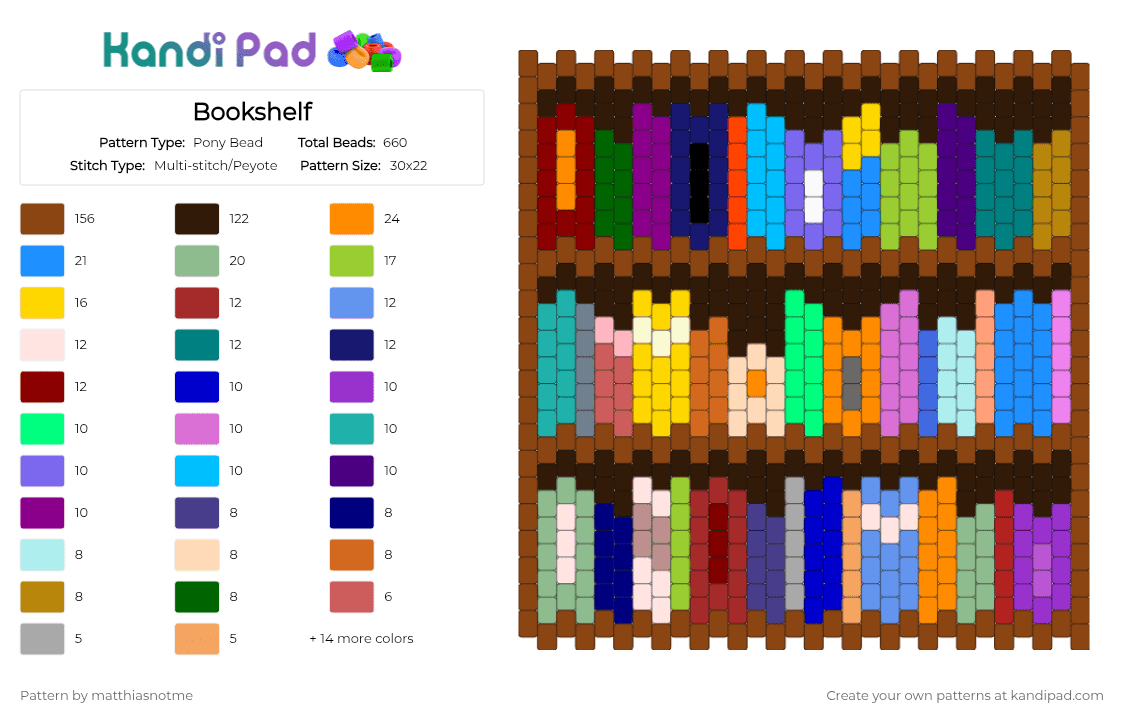 Bookshelf - Pony Bead Pattern by matthiasnotme on Kandi Pad - red,brown,orange,teal,colorful,cotdlibraries