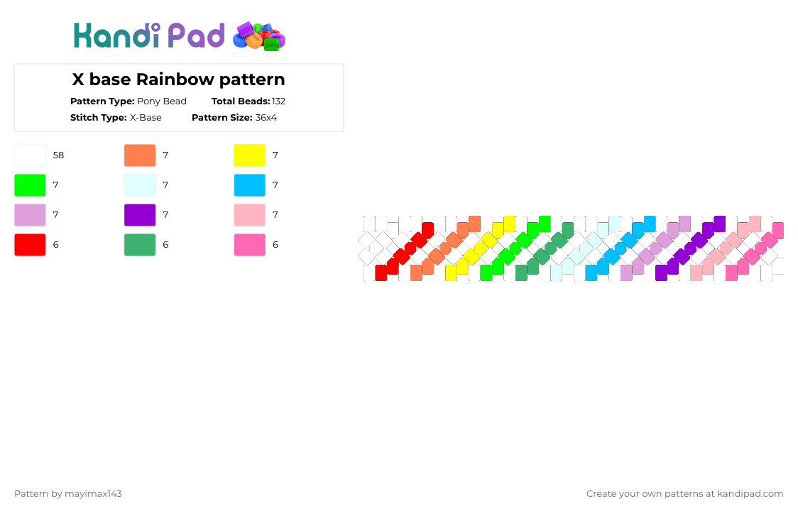 X base Rainbow pattern Pony Bead Pattern - Kandi Pad | Kandi Patterns ...
