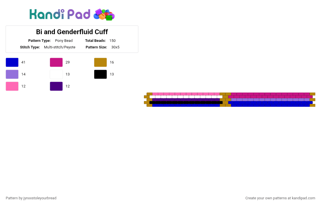 Bi and Genderfluid Cuff | Read desc - Pony Bead Pattern by jynxxstoleyourbread on Kandi Pad - pink,purple,pride,bisexual,genderfluid,peyote,flags,cuff,gender,bi