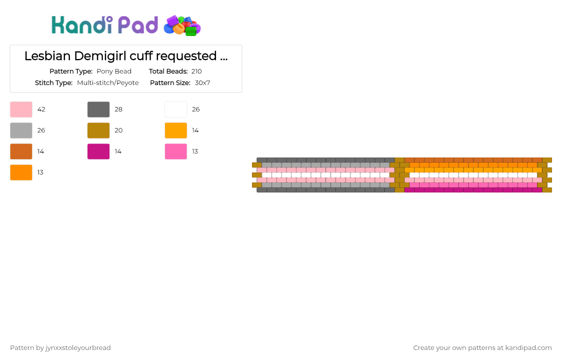 Lesbian Demigirl cuff requested by cookie_lover20985offical | Read desc - Pony Bead Pattern by jynxxstoleyourbread on Kandi Pad - 