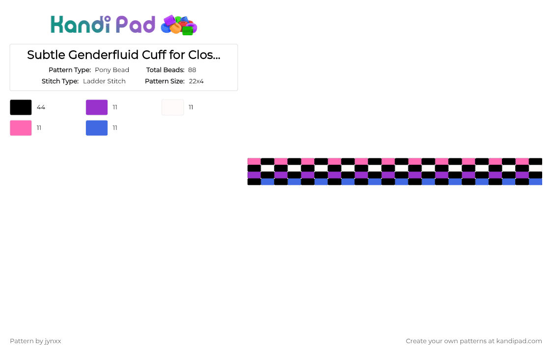 Subtle Genderfluid Cuff - Pony Bead Pattern by jynxxstoleyourbread on Kandi Pad - black,purple,pink,blue,closeted,cuff,genderfluid,pride,queer,pride flag,ladder stitch,gender