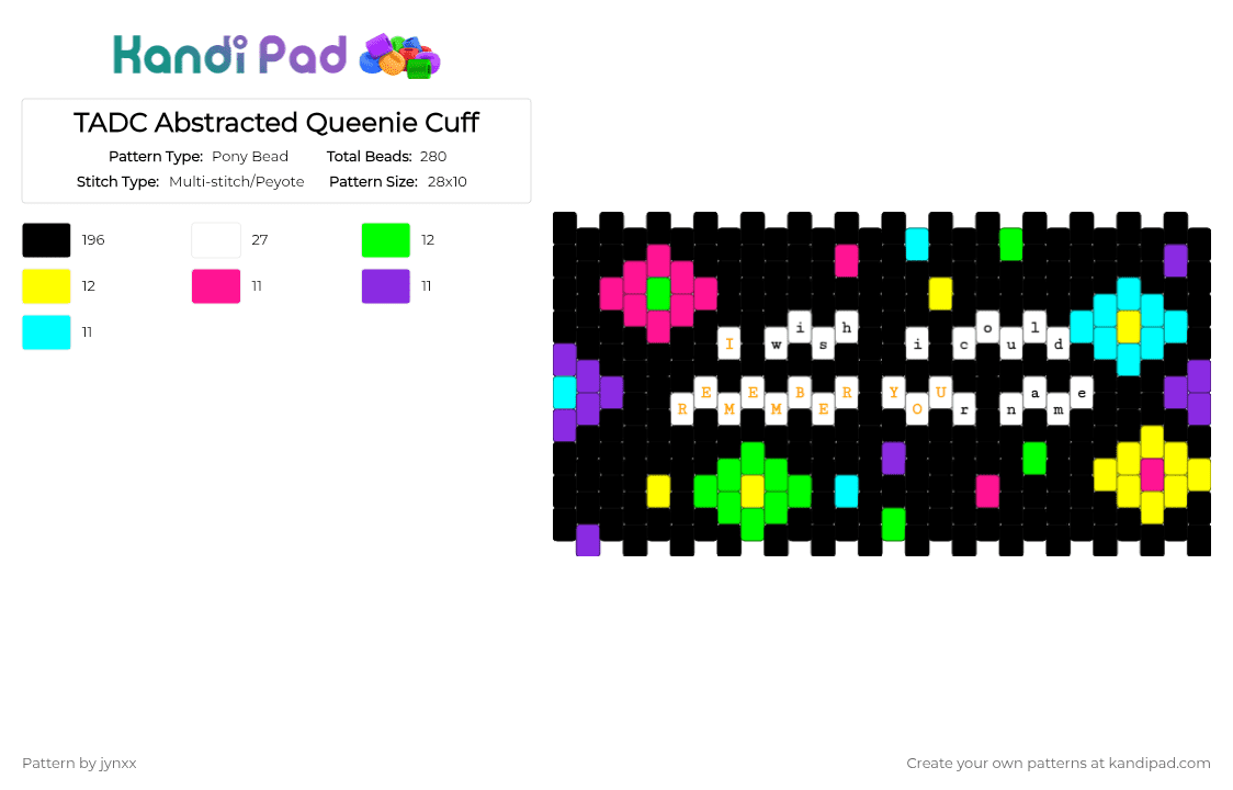 TADC Abstracted Queenie Cuff - Pony Bead Pattern by jynxxstoleyourbread on Kandi Pad - black,green,light blue,colorful,tadc,kinger,eyes,queenie,the amazing digital circus