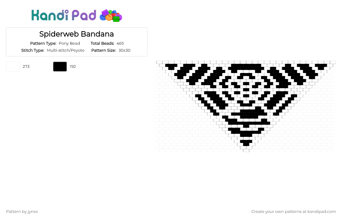 Spiderweb Bandana - Pony Bead Pattern by jynxxstoleyourbread on Kandi Pad - black,white,spider,bandana,spiderman