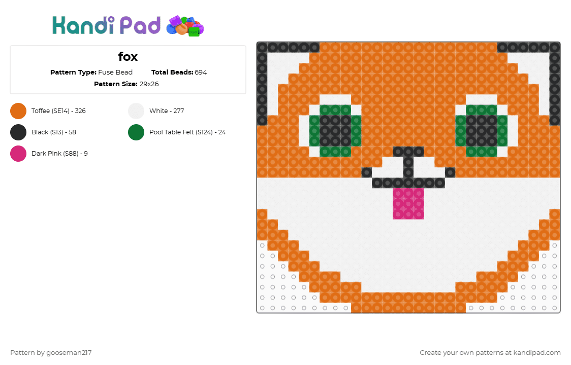 Fox Fuse Bead Pattern - Kandi Pad | Kandi Patterns, Fuse Bead Patterns ...