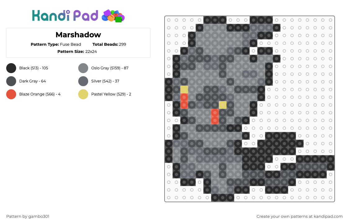 Marshadow - Fuse Bead Pattern by gambo301 on Kandi Pad - gray