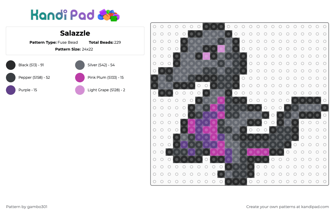 Salazzle - Fuse Bead Pattern by gambo301 on Kandi Pad - black,gray