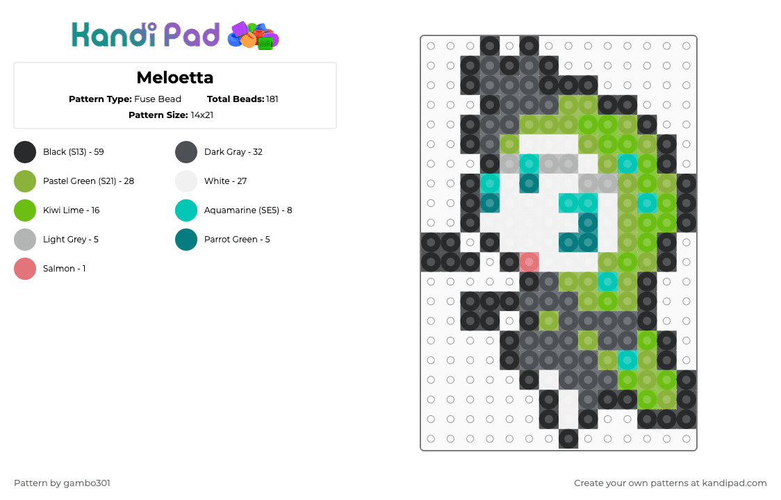 Meloetta - Fuse Bead Pattern by gambo301 on Kandi Pad - green,gray