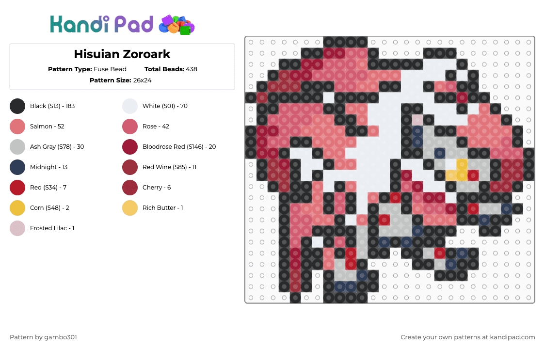 Hisuian Zoroark - Fuse Bead Pattern by gambo301 on Kandi Pad - red