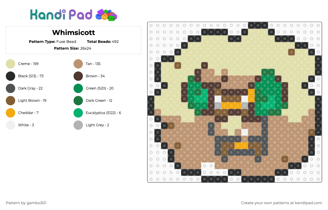 Whimsicott - Fuse Bead Pattern by gambo301 on Kandi Pad - beige,yellow
