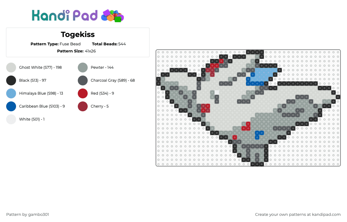 Togekiss - Fuse Bead Pattern by gambo301 on Kandi Pad - gray