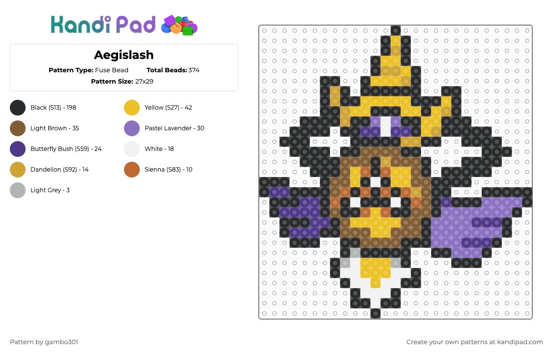 Aegislash - Fuse Bead Pattern by gambo301 on Kandi Pad - black,blue,tan,colorful