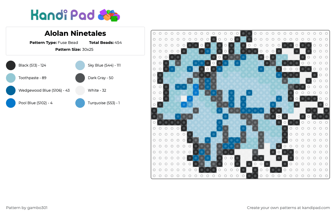 Alolan Ninetales - Fuse Bead Pattern by gambo301 on Kandi Pad - light blue