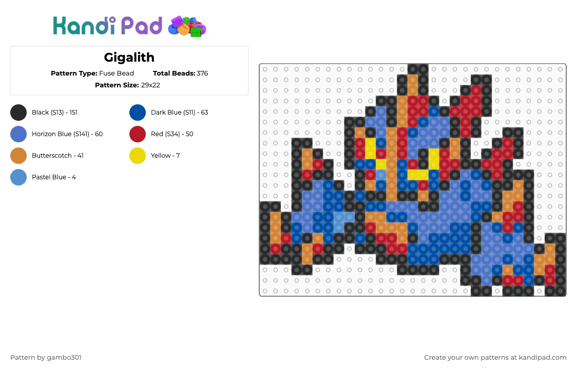 Gigalith - Fuse Bead Pattern by gambo301 on Kandi Pad - blue,red
