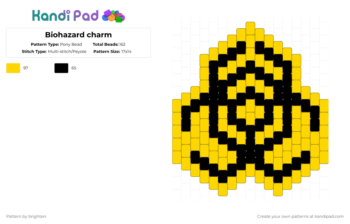 Biohazard charm - Pony Bead Pattern by brighten on Kandi Pad - black,yellow,biohazard