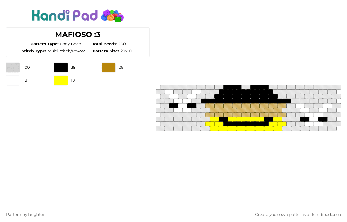 MAFIOSO :3 - Pony Bead Pattern by brighten on Kandi Pad - white,gold,yellow,dream game,forsaken