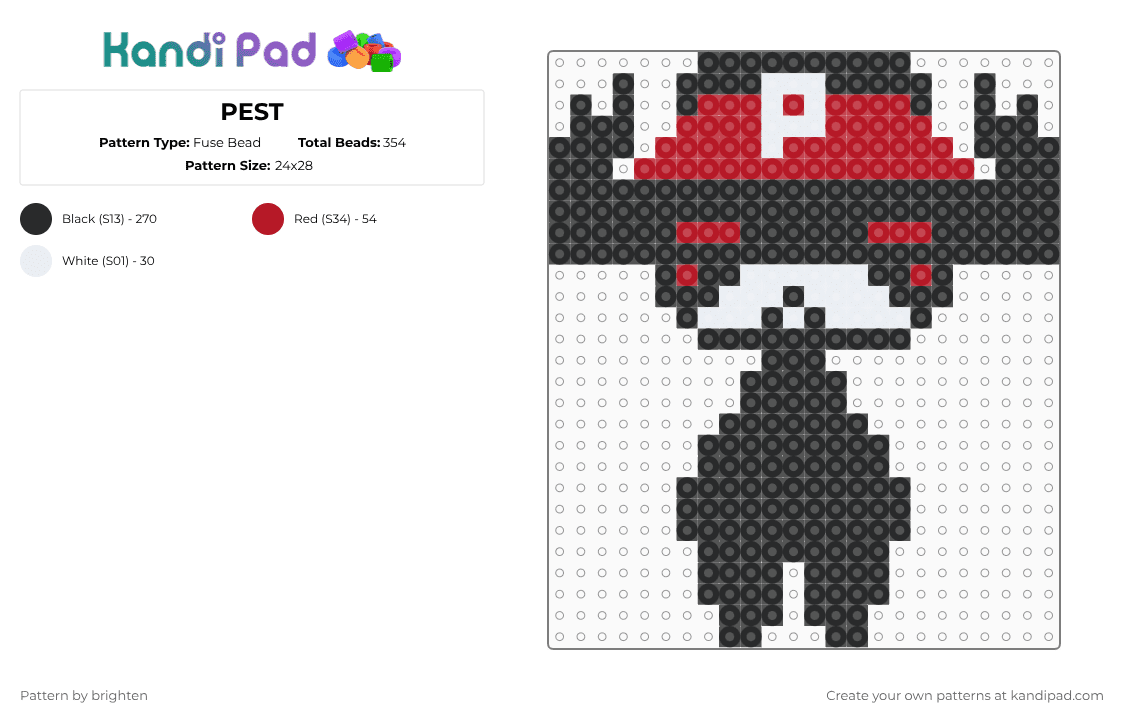 PEST - Fuse Bead Pattern by brighten on Kandi Pad - black, red, white