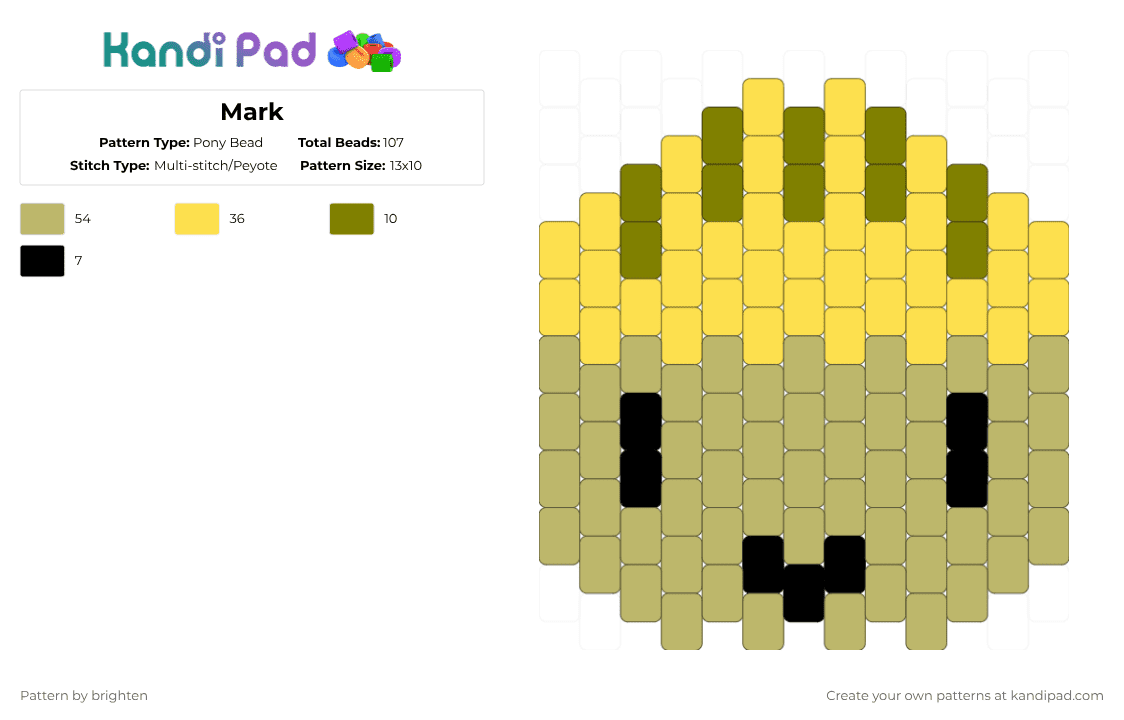 Mark - Pony Bead Pattern by brighten on Kandi Pad - beige, yellow