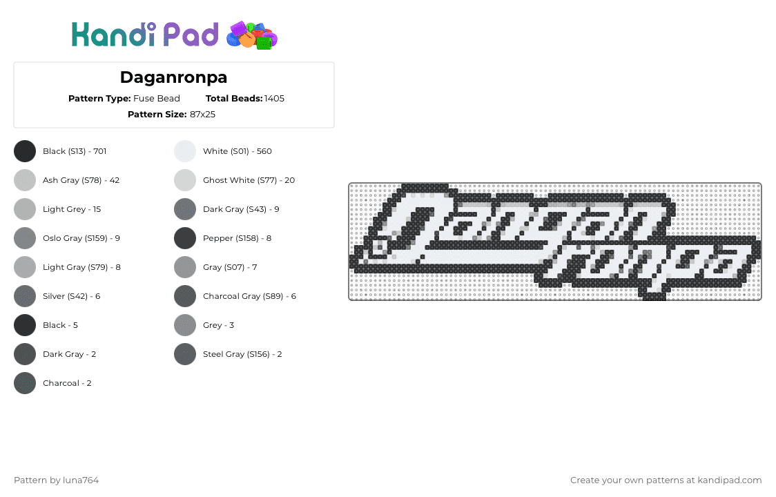 Daganronpa - Fuse Bead Pattern by deleted_user_605084 on Kandi Pad - black,white,gray,beige