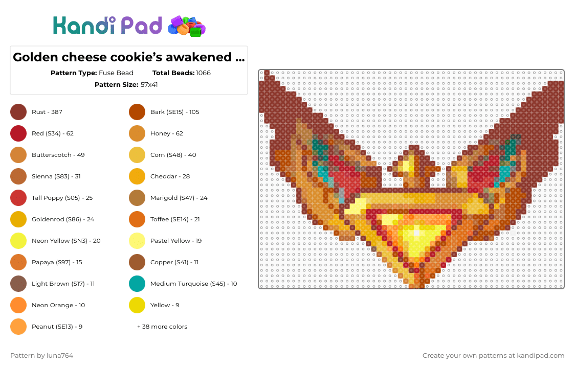 Golden cheese cookie’s awakened soul jam - Fuse Bead Pattern by deleted_user_605084 on Kandi Pad - red,orange