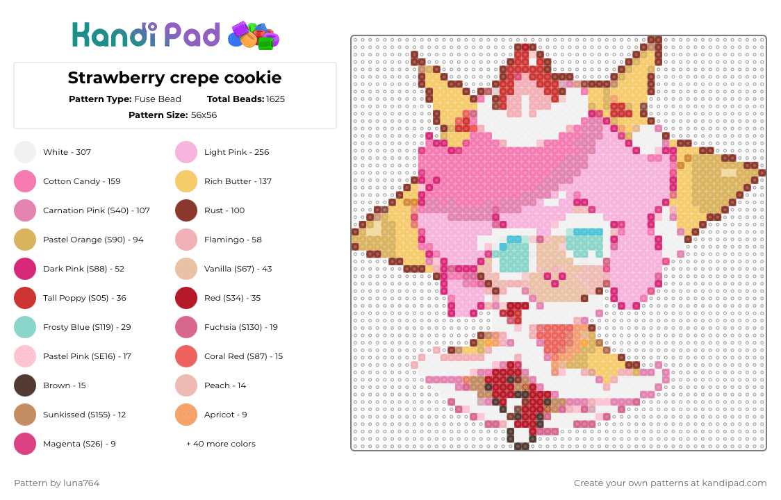 Strawberry crepe cookie - Fuse Bead Pattern by deleted_user_605084 on Kandi Pad - red,pink
