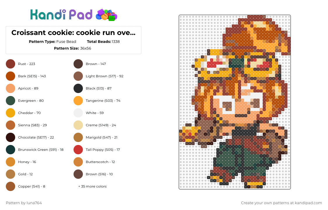 Croissant cookie: cookie run ovenbreak - Fuse Bead Pattern by deleted_user_605084 on Kandi Pad - red,tan,orange,brown