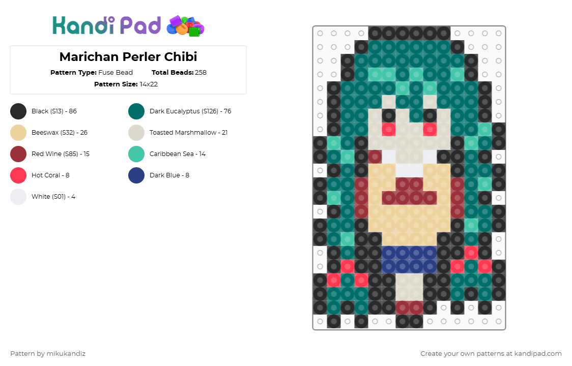 Marichan Perler Chibi - Fuse Bead Pattern by mikukandiz on Kandi Pad - teal,beige,anime,perler,school,red,blue