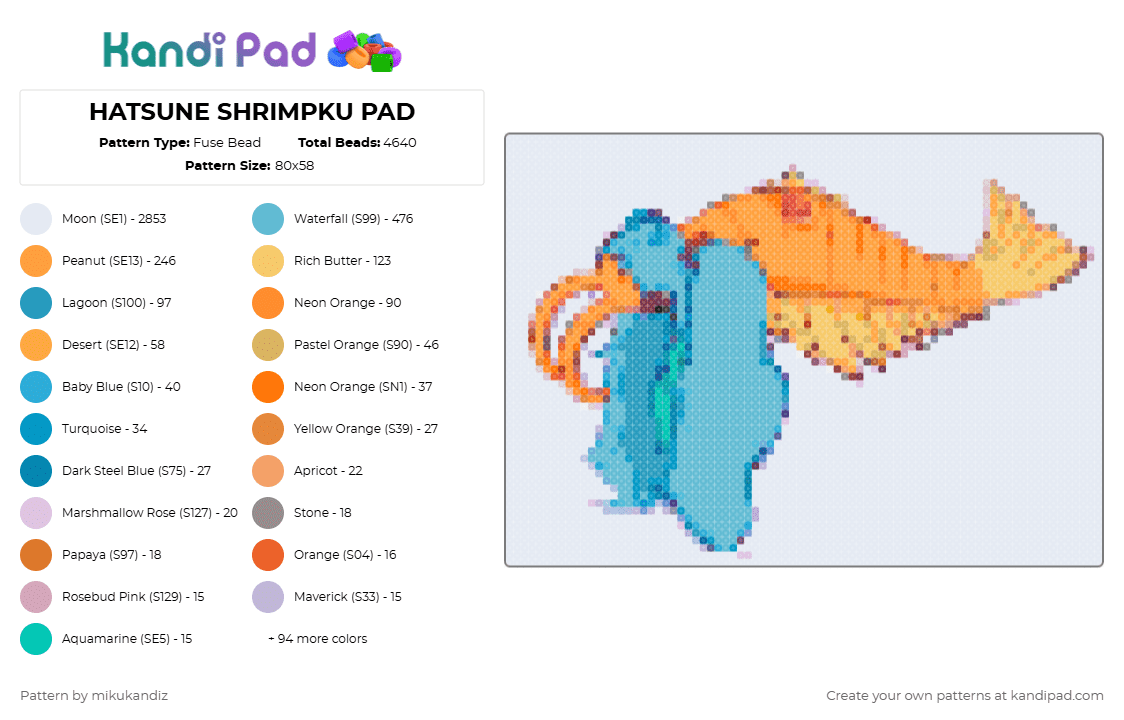 HATSUNE SHRIMPKU PAD - Fuse Bead Pattern by mikukandiz on Kandi Pad - white,orange,yellow,light blue