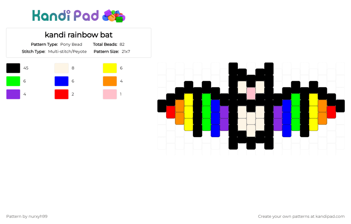 Kandi rainbow bat Pony Bead Pattern - Kandi Pad | Kandi Patterns, Fuse ...