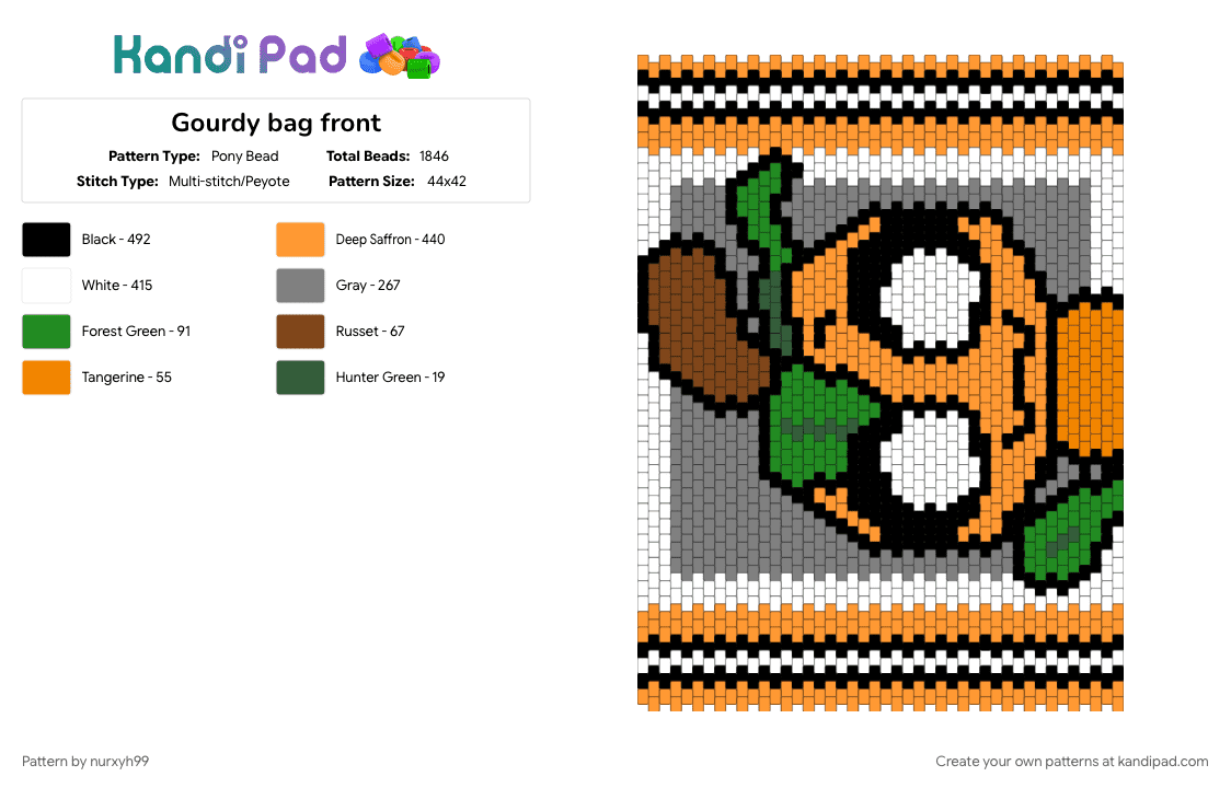 Gourdy bag front - Pony Bead Pattern by nurxyh99 on Kandi Pad - gray, orange