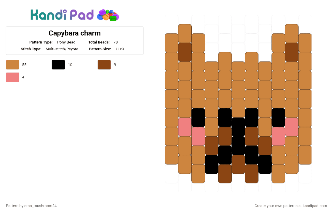 Capybara charm - Pony Bead Pattern by emo_mushroom24 on Kandi Pad - orange