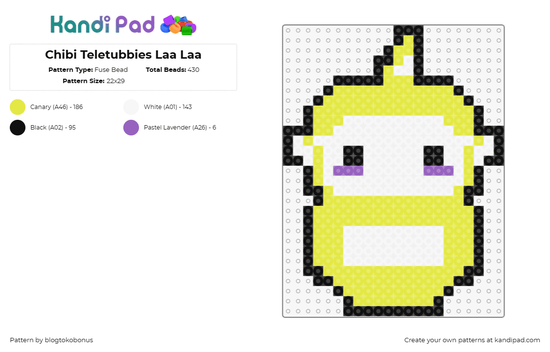 Chibi Teletubbies Laa Laa - Fuse Bead Pattern by blogtokobonus on Kandi Pad - teletubbies,laa laa,chibi,childhood,tv character,bright,yellow