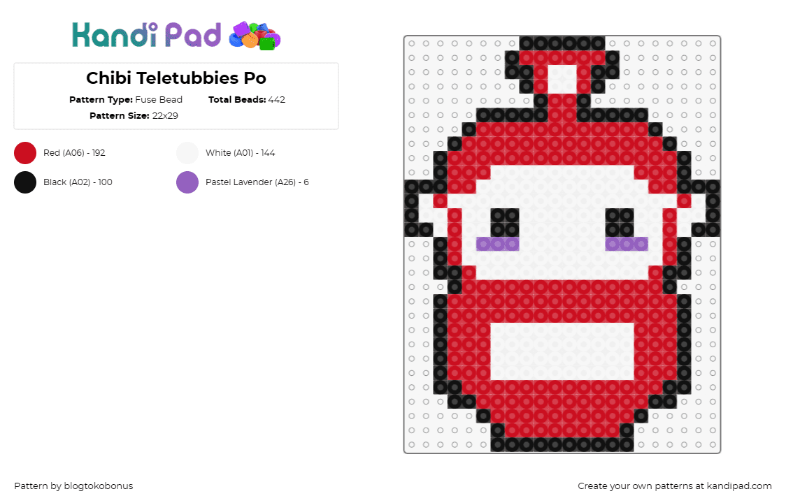 Chibi Teletubbies Po - Fuse Bead Pattern by blogtokobonus on Kandi Pad - teletubbies,po,chibi,nostalgia,television character,red