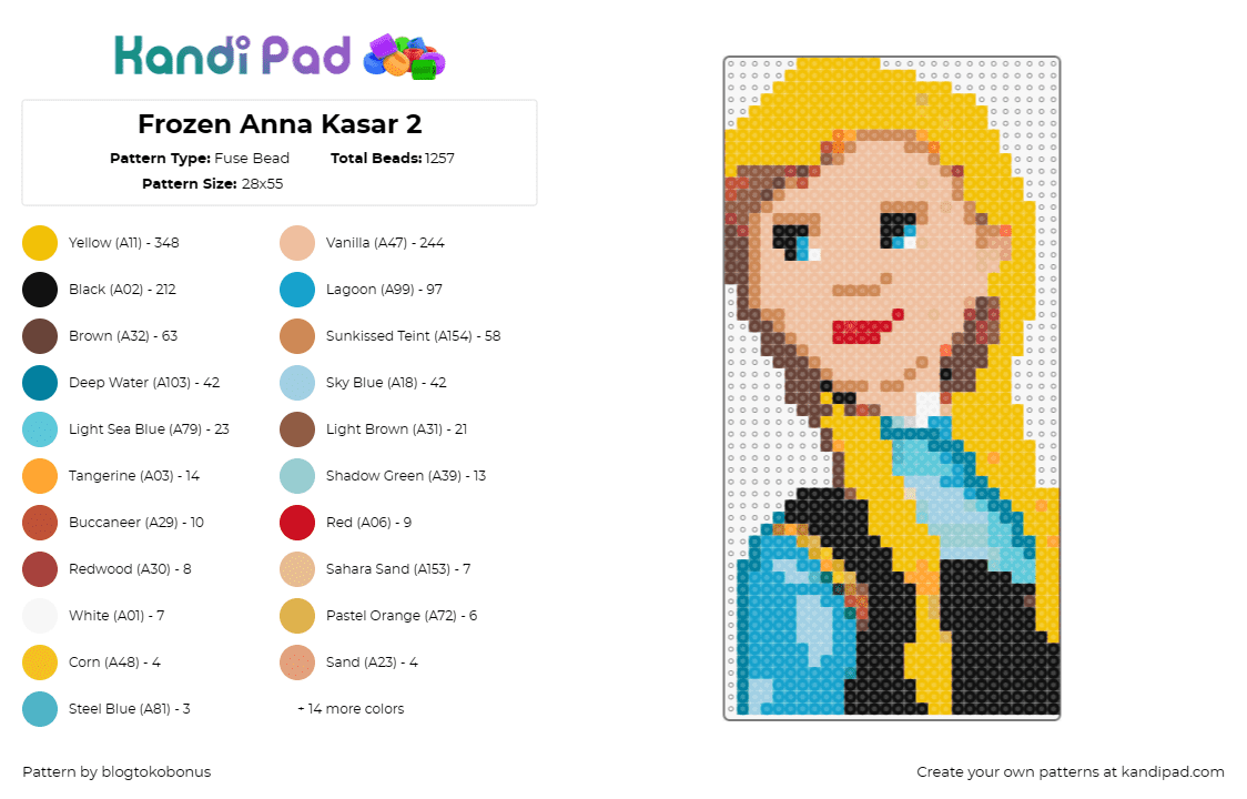 Frozen Anna Kasar 2 - Fuse Bead Pattern by blogtokobonus on Kandi Pad - anna,frozen,disney,character,magic,enchanting,warm,spirit,blonde